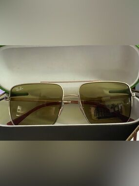 Ray-Ban Men's Square Metal Sunglasses - Olive Lenses, Gold Frame